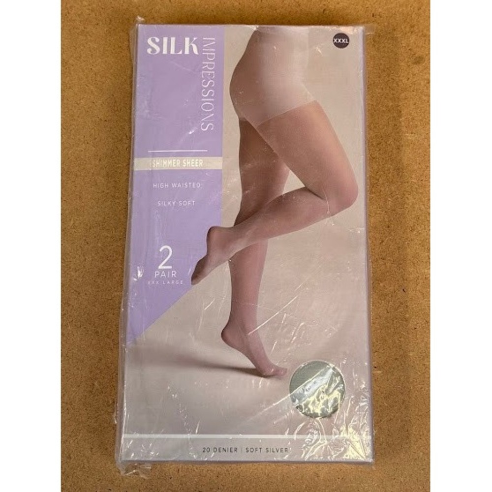 Silk Impressions Shimmer Sheer Tights High Waisted Silky Soft 20  Silver‎ XXXL